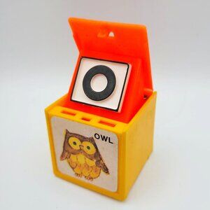 1972 Mattel Alphabet Pop Up Block Toy Plastic Vintage Letter Learn School Owl